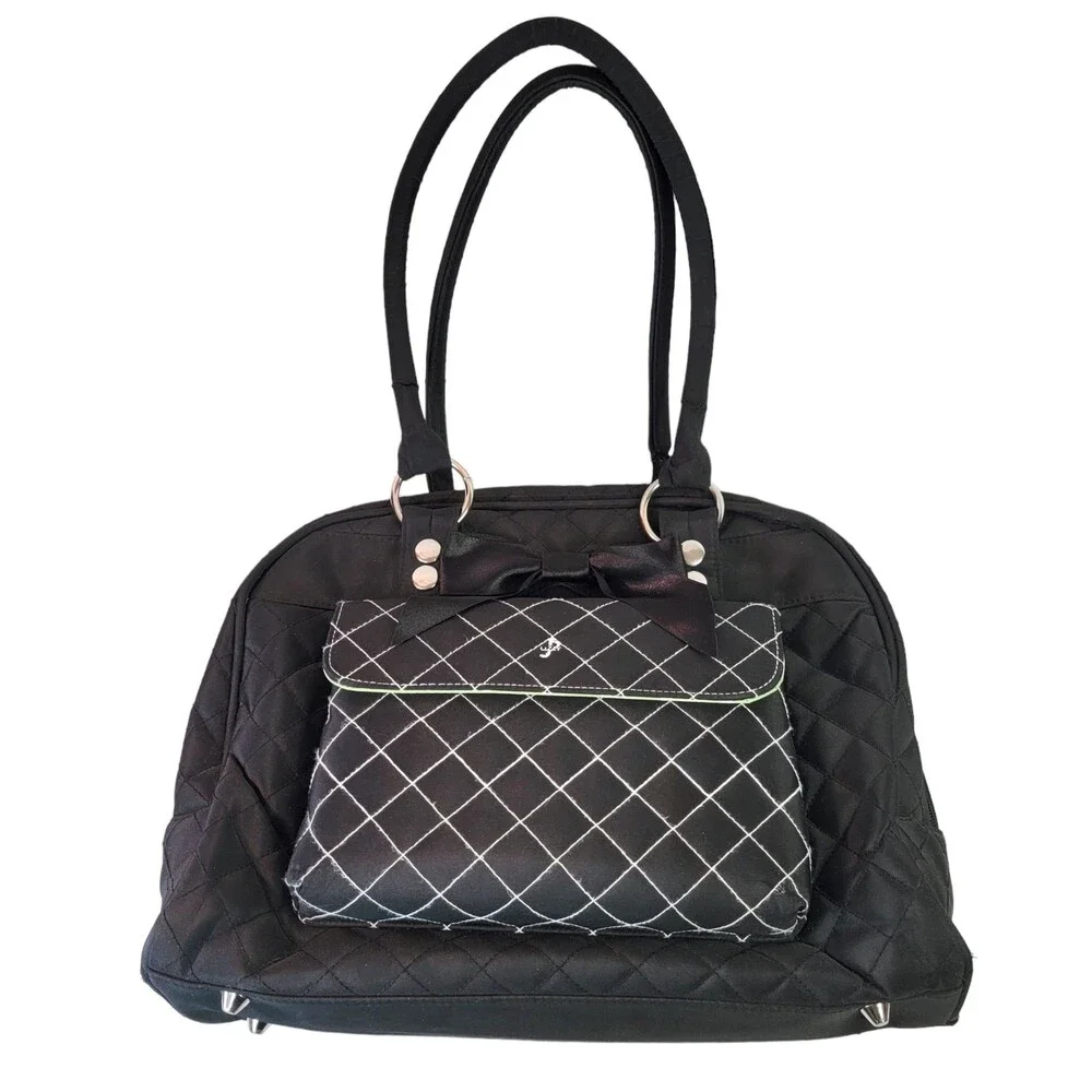 JP Lizzy Bowler Type Large Diaper Bag Black Changing Pad Quilted Zippered